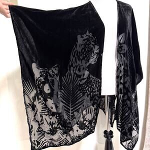 Chicos Burnout Velvet Cape Cardigan One Size Black Leopard Cheetah Art to Wear